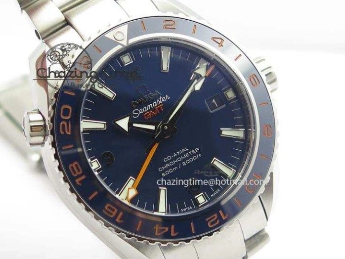 0220 Planet Ocean GMT 43.5mm V6F Goodplanet Orange Marker Blue Dial On SS Bracelet A ModernLook 8215
